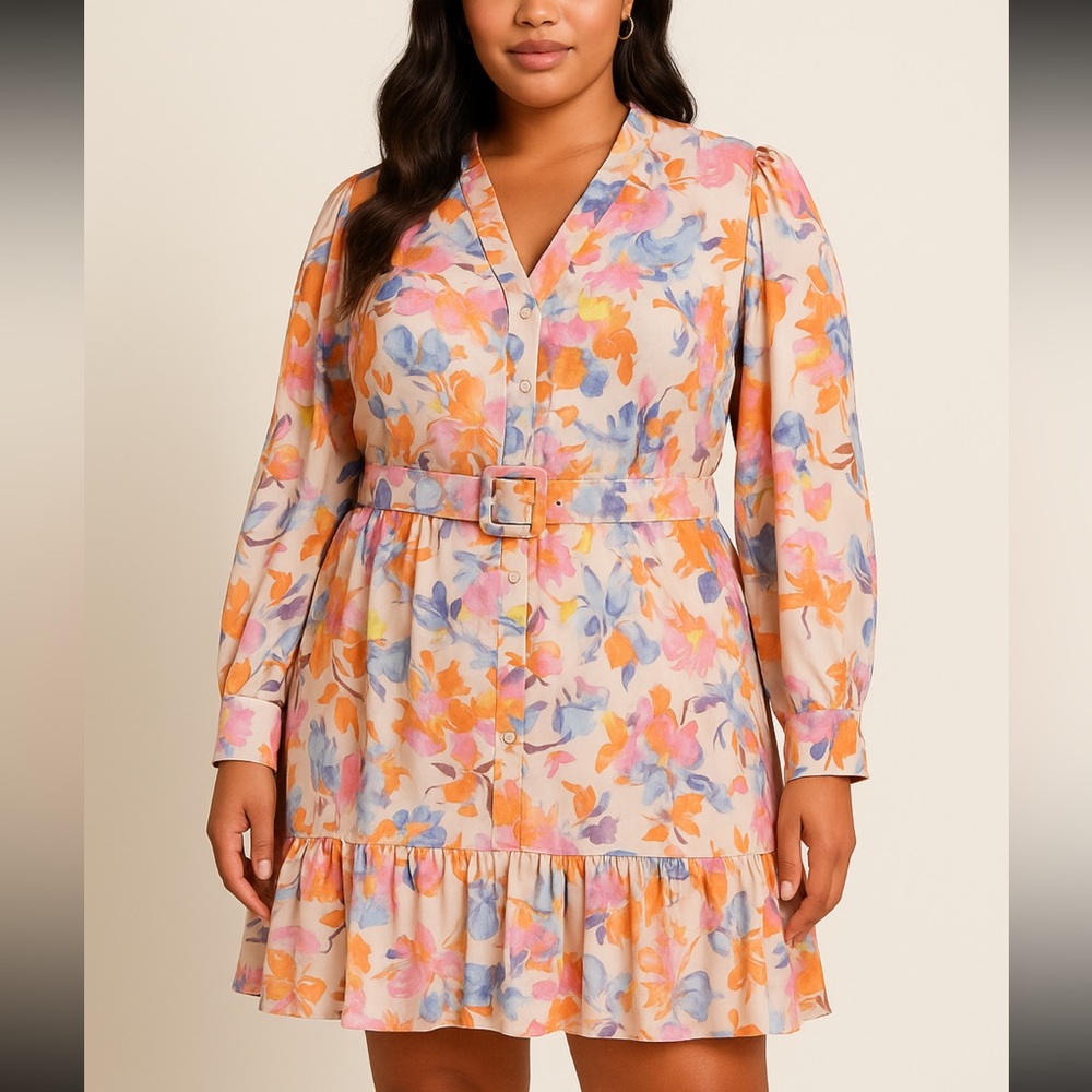 JustFab Drop Waist Belted Floral Dress – Size 2X (NWT)